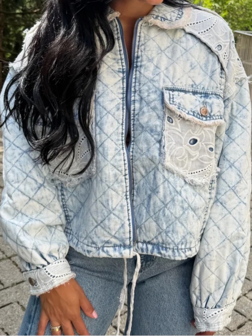 POL Light Wash Denim Quilted Jacket